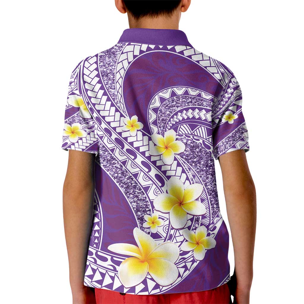 Plumeria Polynesian Purple Glitter Pattern Kid Polo Shirt