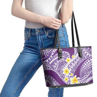 Plumeria Polynesian Purple Glitter Pattern Leather Tote Bag