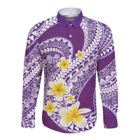 Plumeria Polynesian Purple Glitter Pattern Long Sleeve Button Shirt