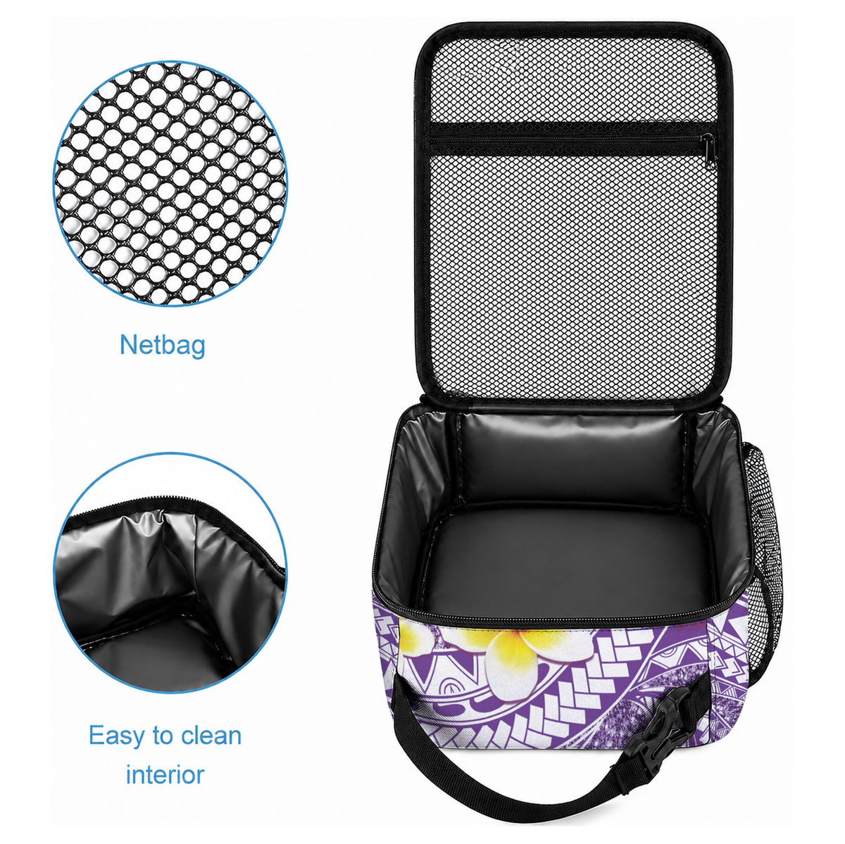 Plumeria Polynesian Purple Glitter Pattern Lunch Bag LT01 - Polynesian Pride