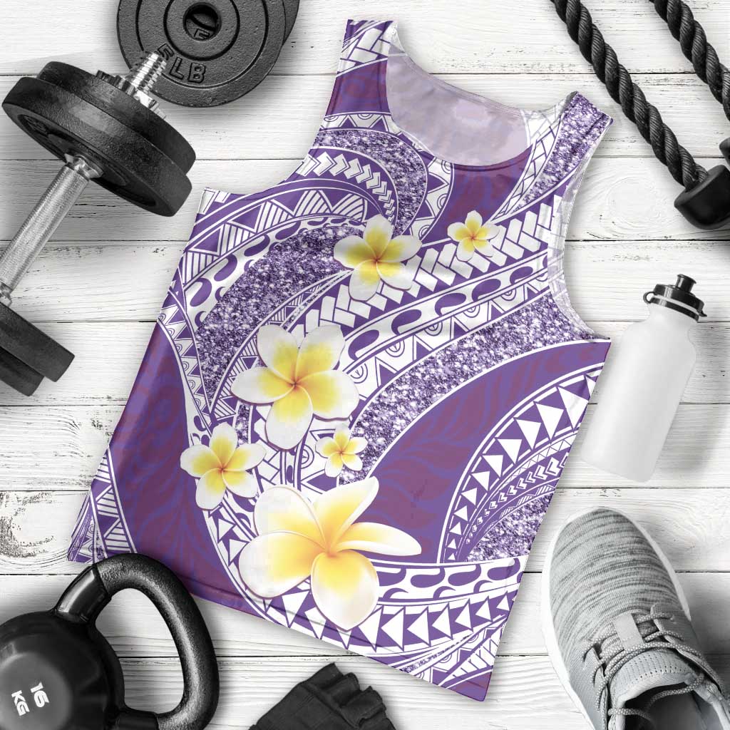 Plumeria Polynesian Purple Glitter Pattern Men Tank Top
