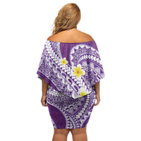 Plumeria Polynesian Purple Glitter Pattern Off Shoulder Short Dress