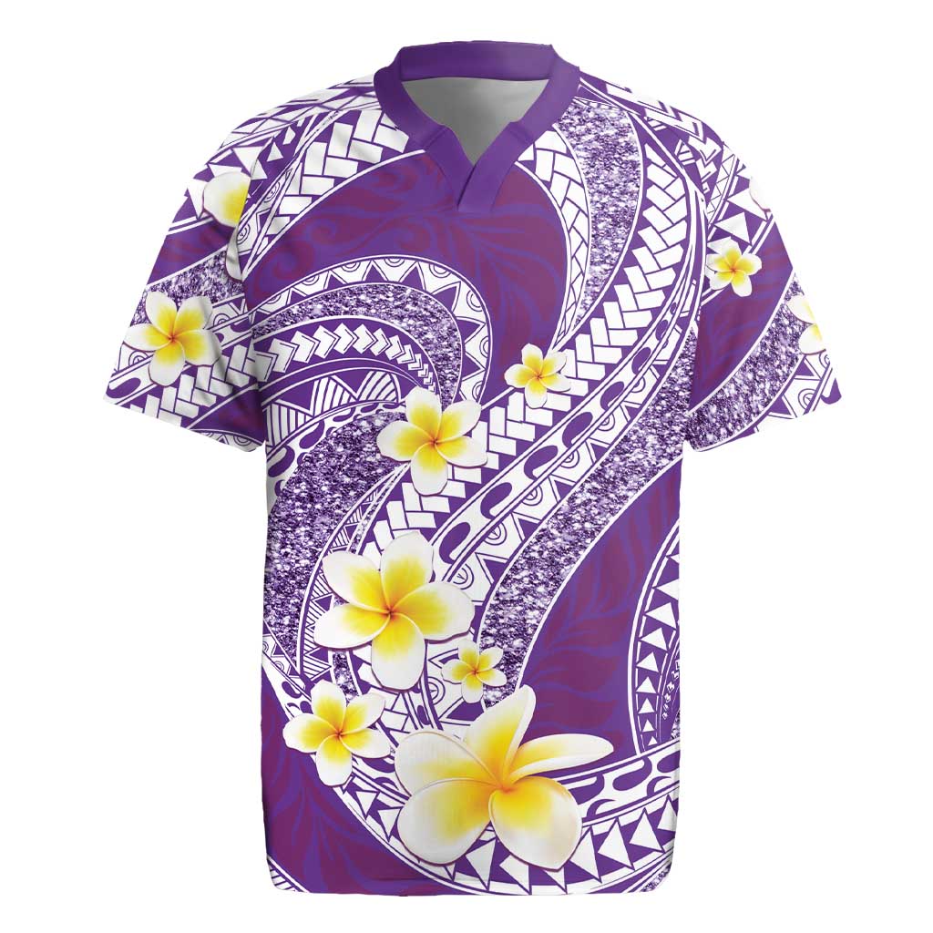 Plumeria Polynesian Purple Glitter Pattern Rugby Jersey