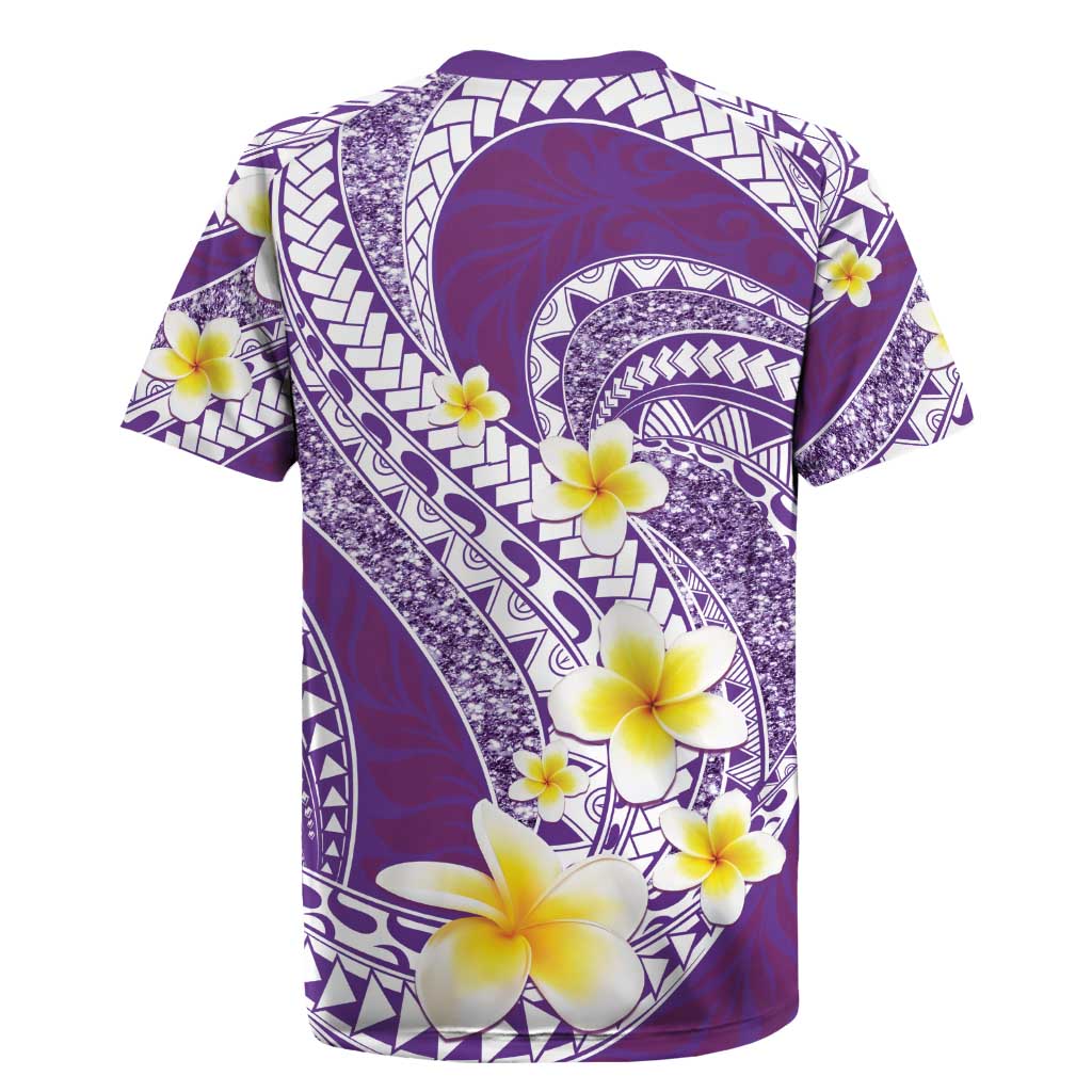 Plumeria Polynesian Purple Glitter Pattern Rugby Jersey