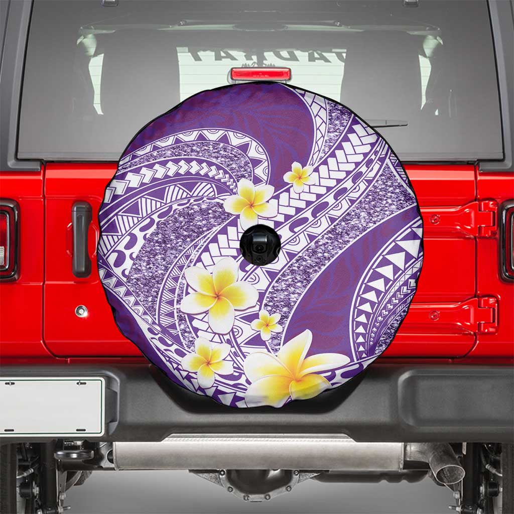 Plumeria Polynesian Purple Glitter Pattern Spare Tire Cover
