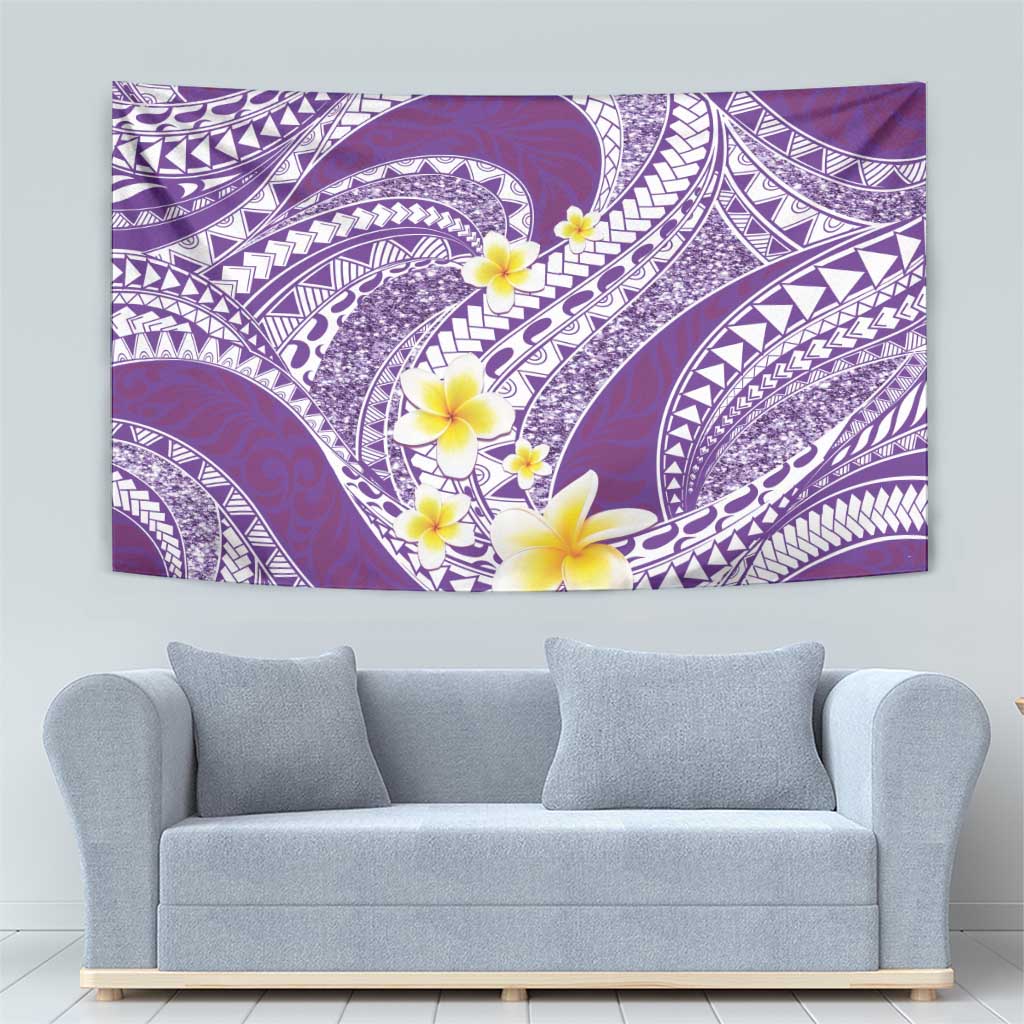 Plumeria Polynesian Purple Glitter Pattern Tapestry