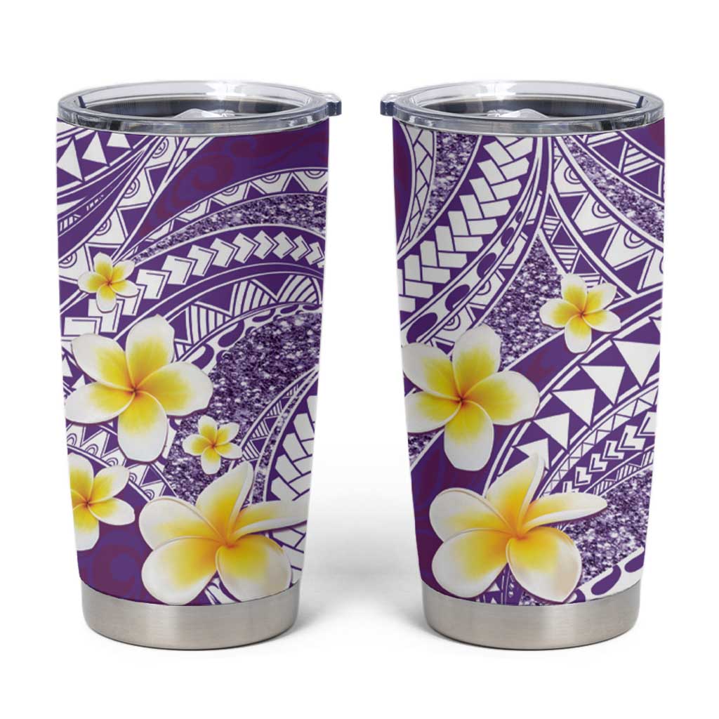 Plumeria Polynesian Purple Glitter Pattern Tumbler Cup