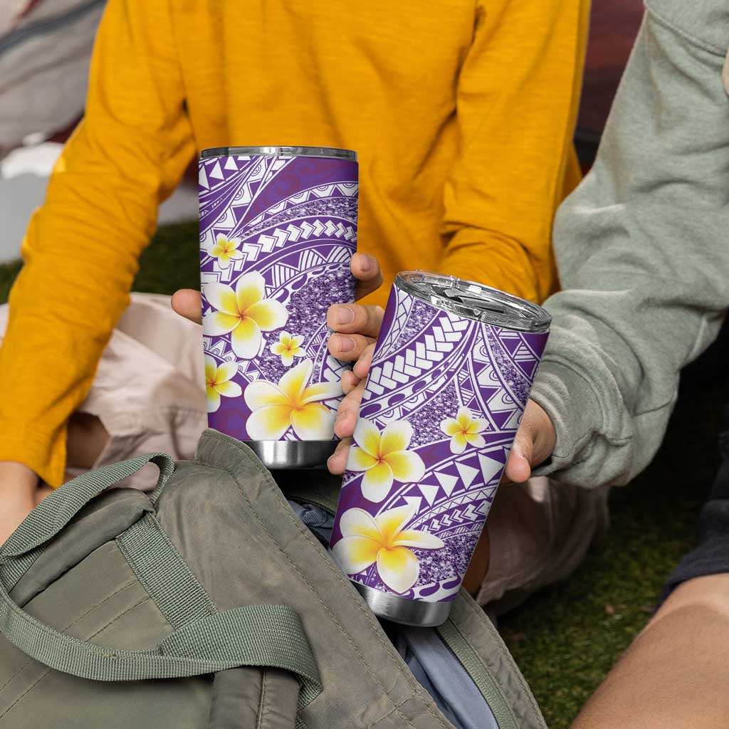 Plumeria Polynesian Purple Glitter Pattern Tumbler Cup