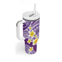 Plumeria Polynesian Purple Glitter Pattern Tumbler With Handle