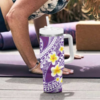 Plumeria Polynesian Purple Glitter Pattern Tumbler With Handle