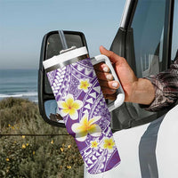 Plumeria Polynesian Purple Glitter Pattern Tumbler With Handle