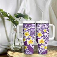 Plumeria Polynesian Purple Glitter Pattern Tumbler With Handle