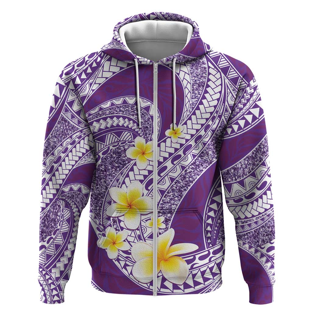Plumeria Polynesian Purple Glitter Pattern Zip Hoodie LT01 Zip Hoodie Purple - Polynesian Pride