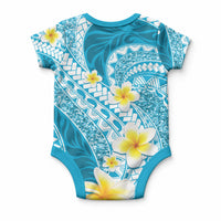 Plumeria Polynesian Sky Blue Glitter Pattern Baby Onesie LT01 - Polynesian Pride