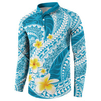 Plumeria Polynesian Sky Blue Glitter Pattern Button Sweatshirt