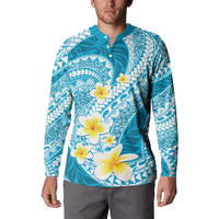 Plumeria Polynesian Sky Blue Glitter Pattern Button Sweatshirt