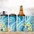 Plumeria Polynesian Sky Blue Glitter Pattern 4 in 1 Can Cooler Tumbler