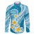 Plumeria Polynesian Sky Blue Glitter Pattern Family Matching Mermaid Dress and Hawaiian Shirt