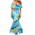 Plumeria Polynesian Sky Blue Glitter Pattern Family Matching Mermaid Dress and Hawaiian Shirt