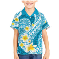 Plumeria Polynesian Sky Blue Glitter Pattern Family Matching Mermaid Dress and Hawaiian Shirt