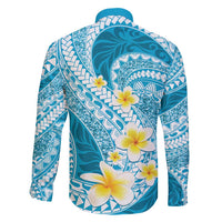 Plumeria Polynesian Sky Blue Glitter Pattern Family Matching Summer Maxi Dress and Hawaiian Shirt