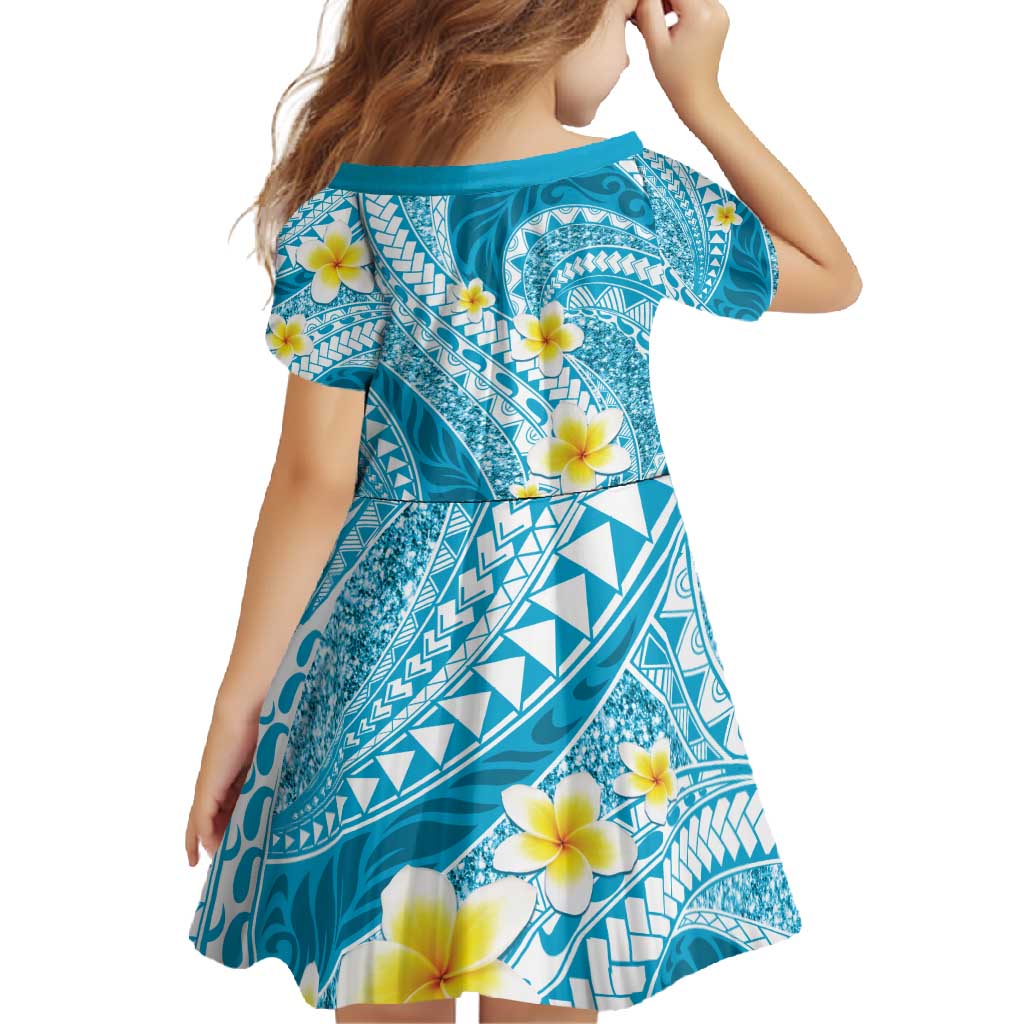 Plumeria Polynesian Sky Blue Glitter Pattern Family Matching Tank Maxi Dress and Hawaiian Shirt