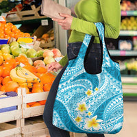 Plumeria Polynesian Sky Blue Glitter Pattern Grocery Bag