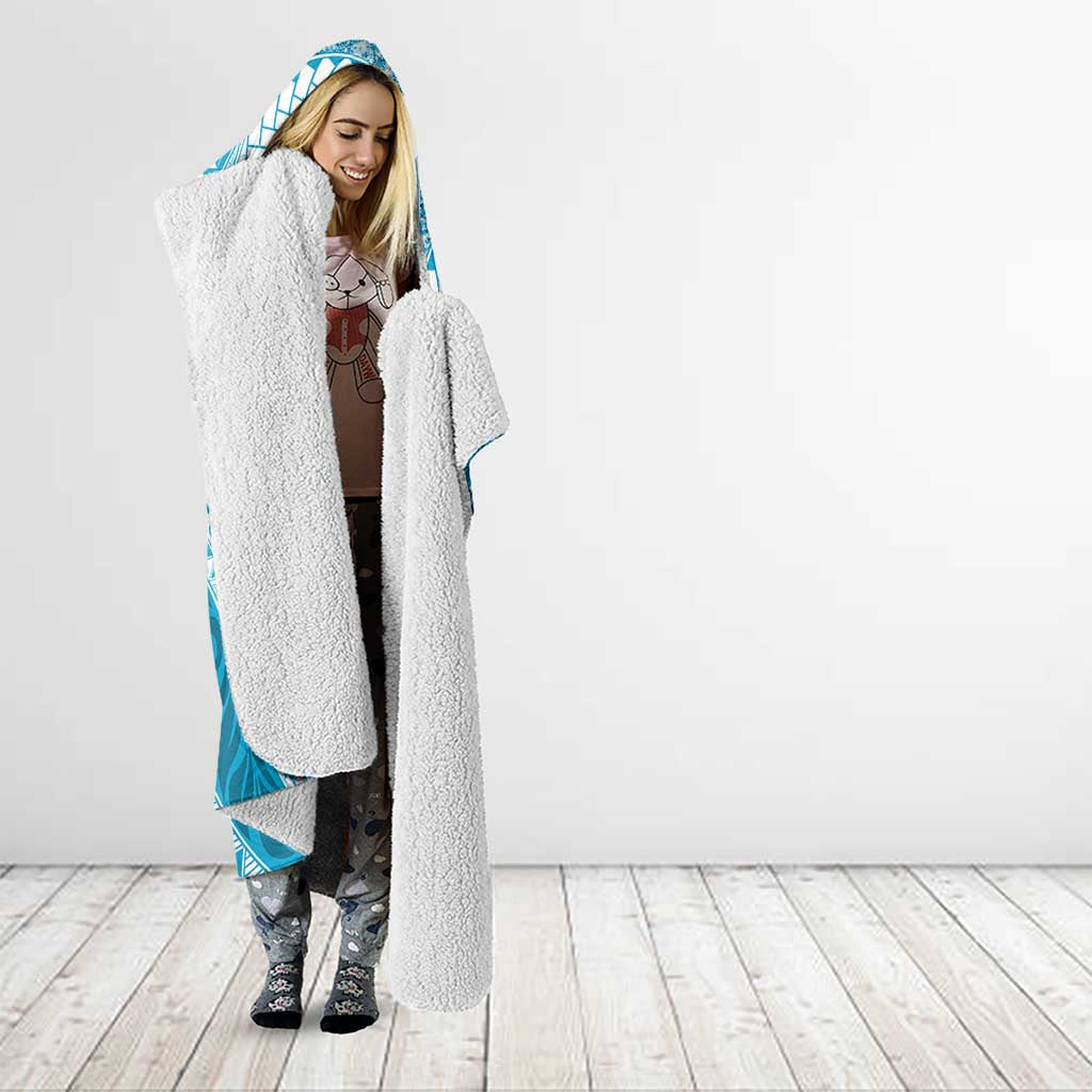 Plumeria Polynesian Sky Blue Glitter Pattern Hooded Blanket