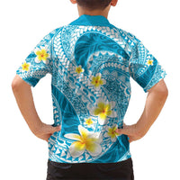 Plumeria Polynesian Sky Blue Glitter Pattern Kid Hawaiian Shirt