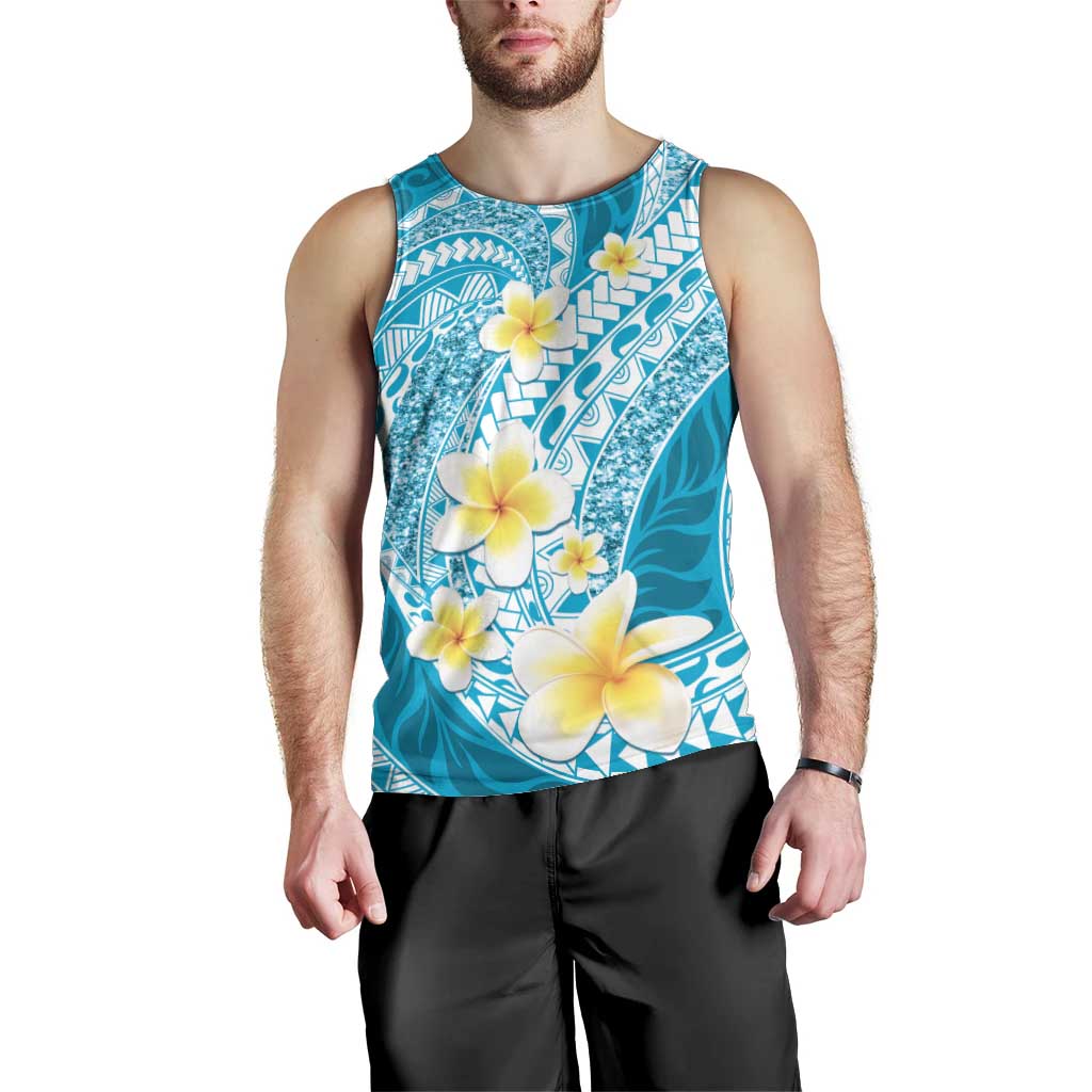 Plumeria Polynesian Sky Blue Glitter Pattern Men Tank Top