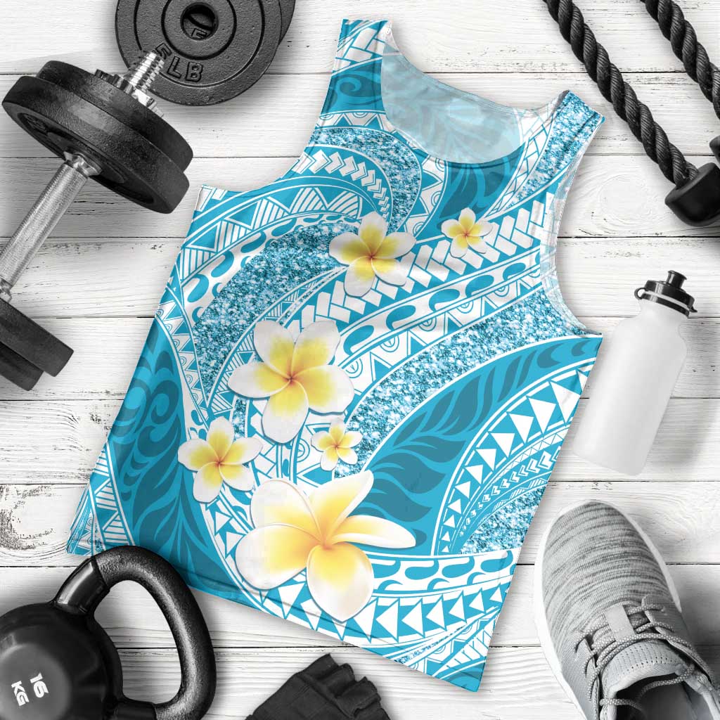Plumeria Polynesian Sky Blue Glitter Pattern Men Tank Top