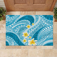 Plumeria Polynesian Sky Blue Glitter Pattern Rubber Doormat