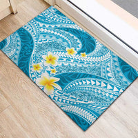Plumeria Polynesian Sky Blue Glitter Pattern Rubber Doormat