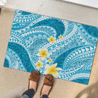 Plumeria Polynesian Sky Blue Glitter Pattern Rubber Doormat