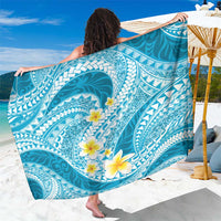 Plumeria Polynesian Sky Blue Glitter Pattern Sarong