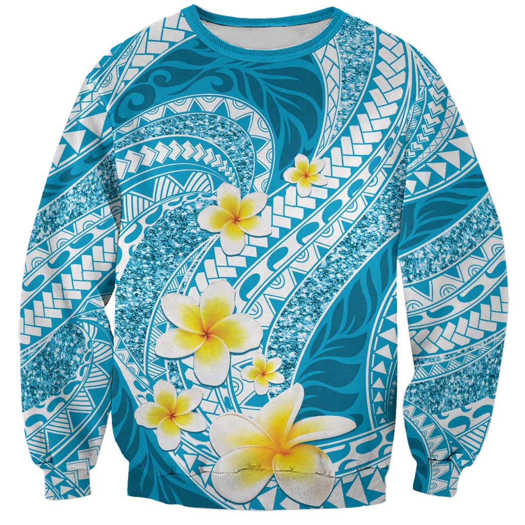 Plumeria Polynesian Sky Blue Glitter Pattern Sweatshirt