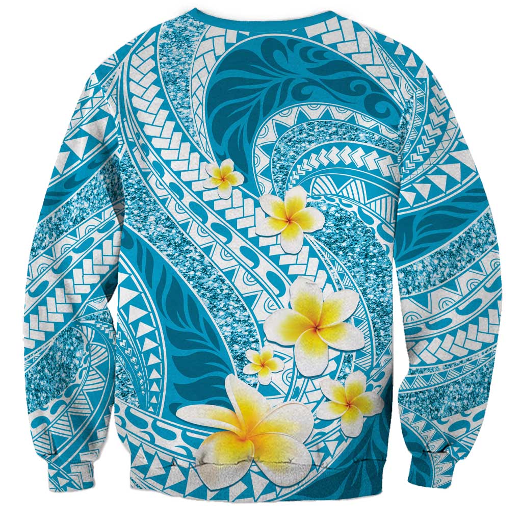 Plumeria Polynesian Sky Blue Glitter Pattern Sweatshirt