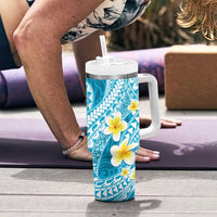 Plumeria Polynesian Sky Blue Glitter Pattern Tumbler With Handle