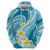 Plumeria Polynesian Sky Blue Glitter Pattern Zip Hoodie