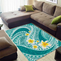 Plumeria Polynesian Teal Glitter Pattern Area Rug