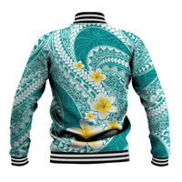 Plumeria Polynesian Teal Glitter Pattern Baseball Jacket