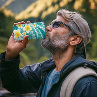 Plumeria Polynesian Teal Glitter Pattern 4 in 1 Can Cooler Tumbler