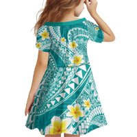 Plumeria Polynesian Teal Glitter Pattern Family Matching Mermaid Dress and Hawaiian Shirt