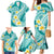 Plumeria Polynesian Teal Glitter Pattern Family Matching Mermaid Dress and Hawaiian Shirt