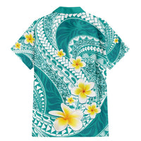 Plumeria Polynesian Teal Glitter Pattern Family Matching Mermaid Dress and Hawaiian Shirt