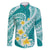 Plumeria Polynesian Teal Glitter Pattern Family Matching Mermaid Dress and Hawaiian Shirt