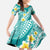 Plumeria Polynesian Teal Glitter Pattern Family Matching Summer Maxi Dress and Hawaiian Shirt