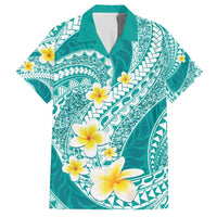 Plumeria Polynesian Teal Glitter Pattern Family Matching Tank Maxi Dress and Hawaiian Shirt