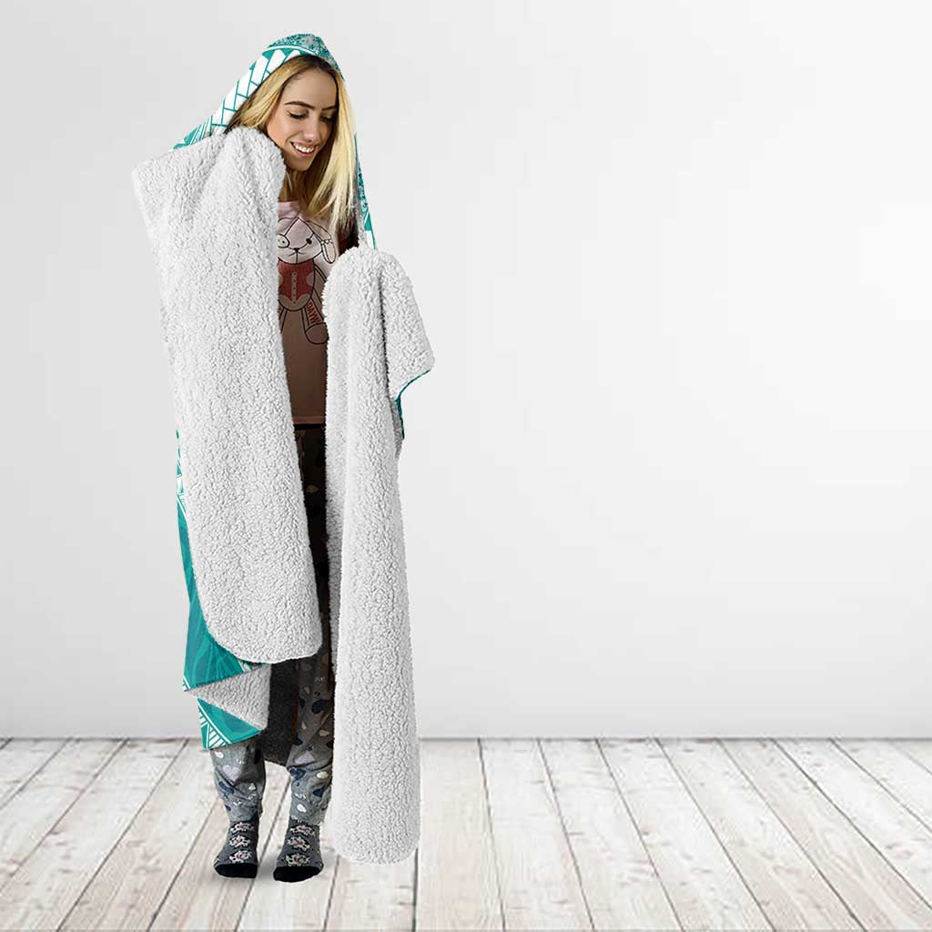 Plumeria Polynesian Teal Glitter Pattern Hooded Blanket