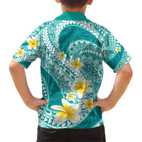Plumeria Polynesian Teal Glitter Pattern Kid Hawaiian Shirt